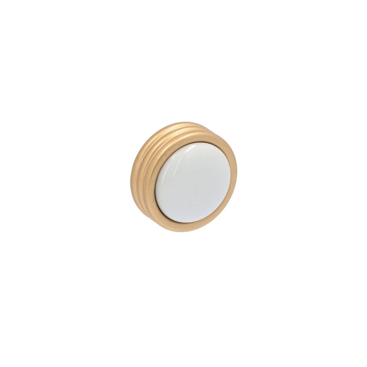 Satin Brass & White Ceramic Round Cabinet Knob – Italian Art Deco Hardware