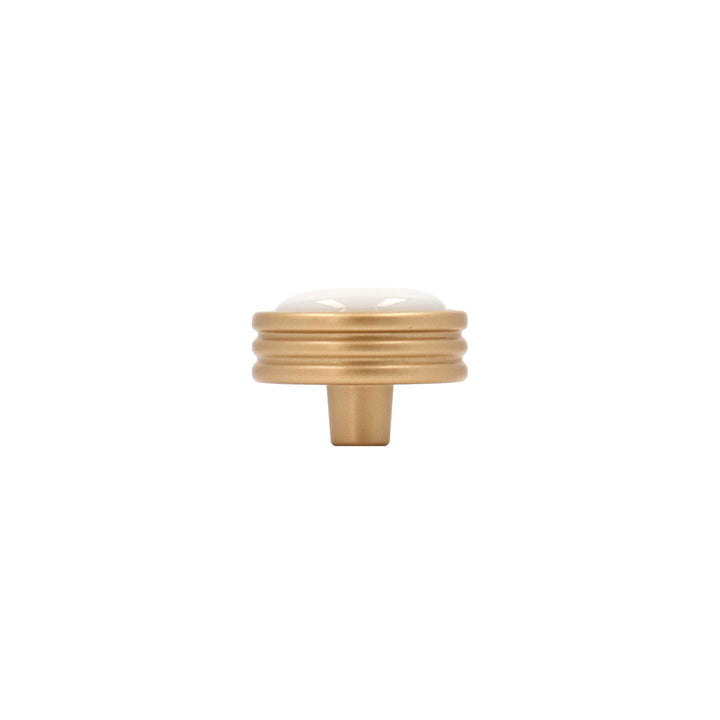 Satin Brass & White Ceramic Round Cabinet Knob – Italian Art Deco Hardware