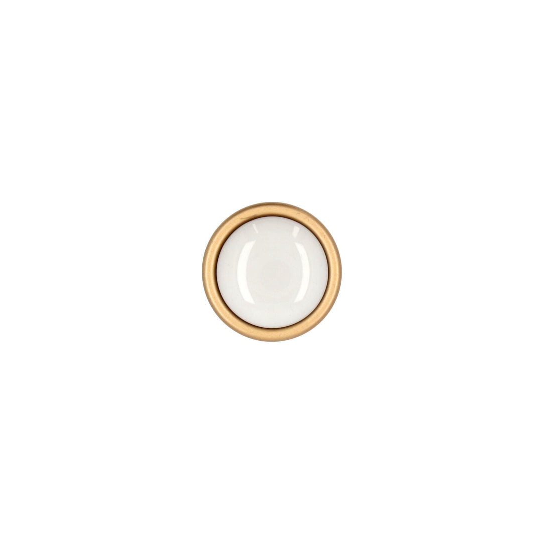 Satin Brass & White Ceramic Round Cabinet Knob – Italian Art Deco Hardware