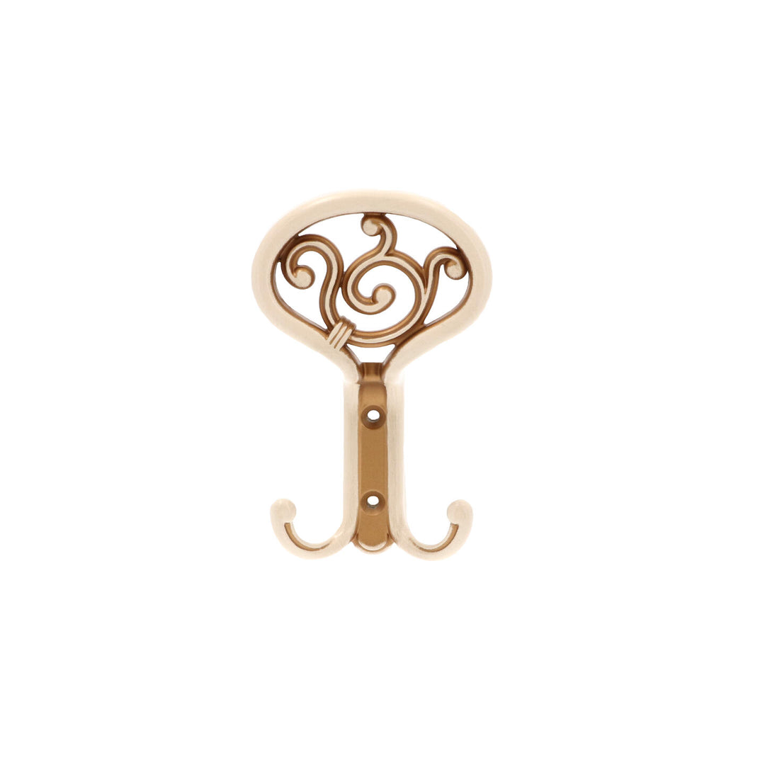 French Country Wall Hook – Ivory with Gold Farmhouse Double Hook