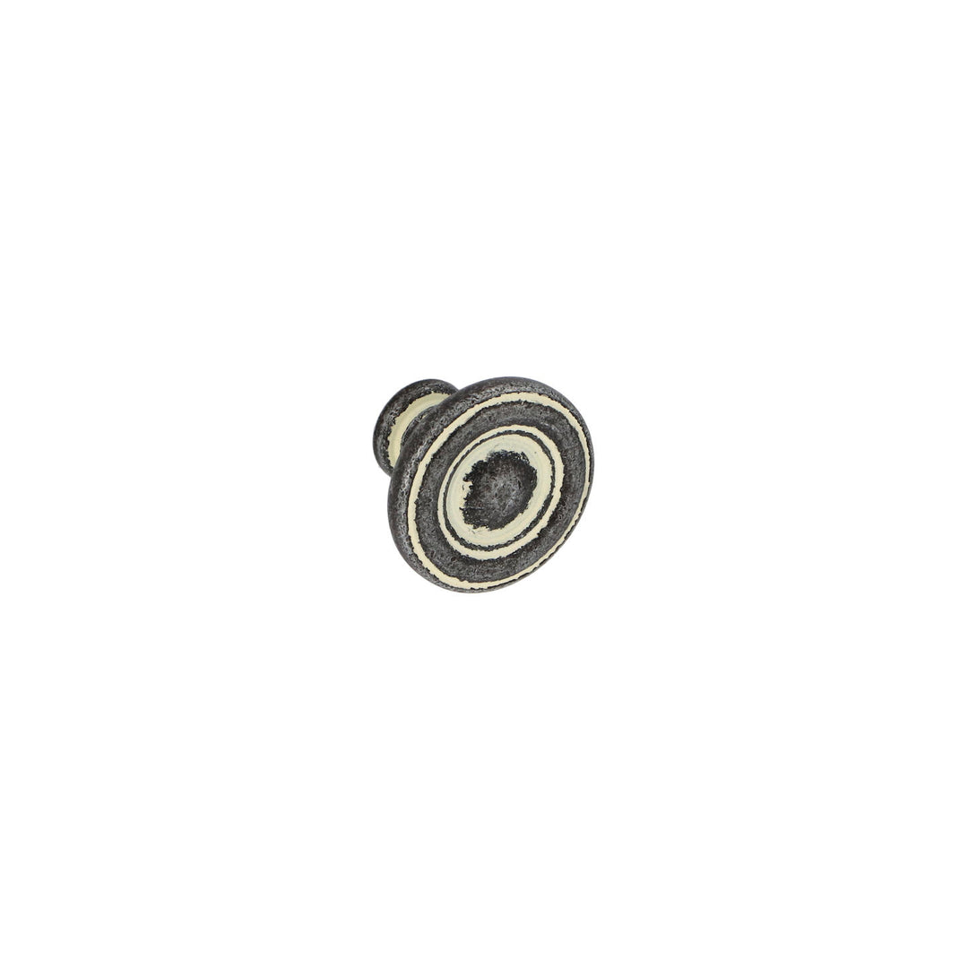 Round Cabinet Knob – Antique Black with Rustic Ivory