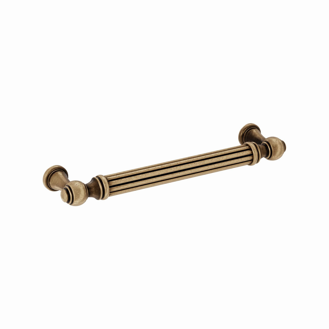 Antique Brass fluted cabinet handle, Italian-made, 5", 6-5/16", 8-13/16", 12-5/8" center-to-center, vintage patina