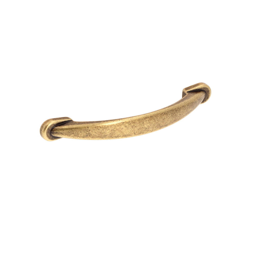 Antique Brass arch cabinet pulls, Italian-made, 2-1/2", 3-3/4", 5", 6-5/16" center-to-center, vintage patina