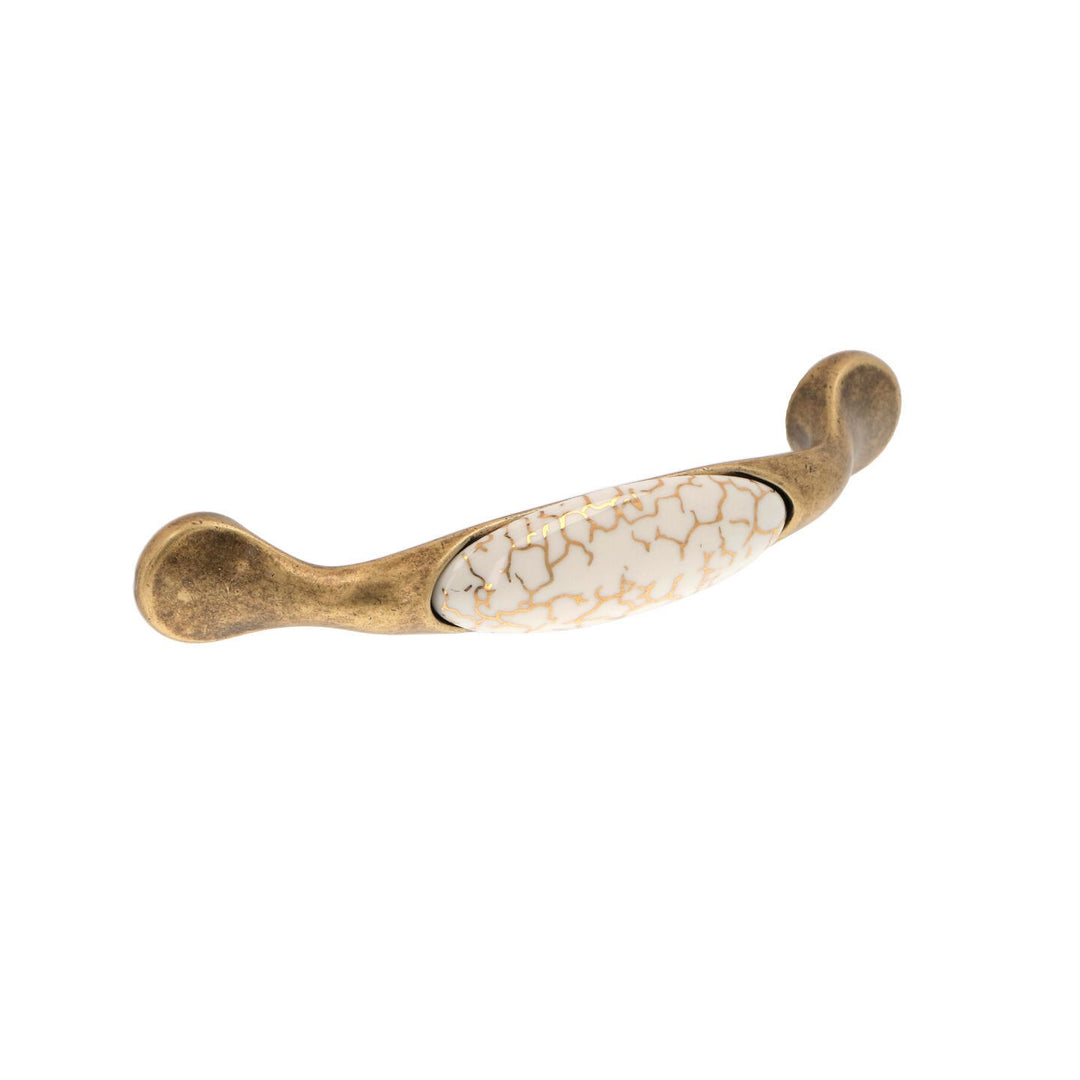 Antique Brass ceramic cabinet pulls with crackle glaze, Italian-made, French country style, 3-3/4" and 5" center-to-center