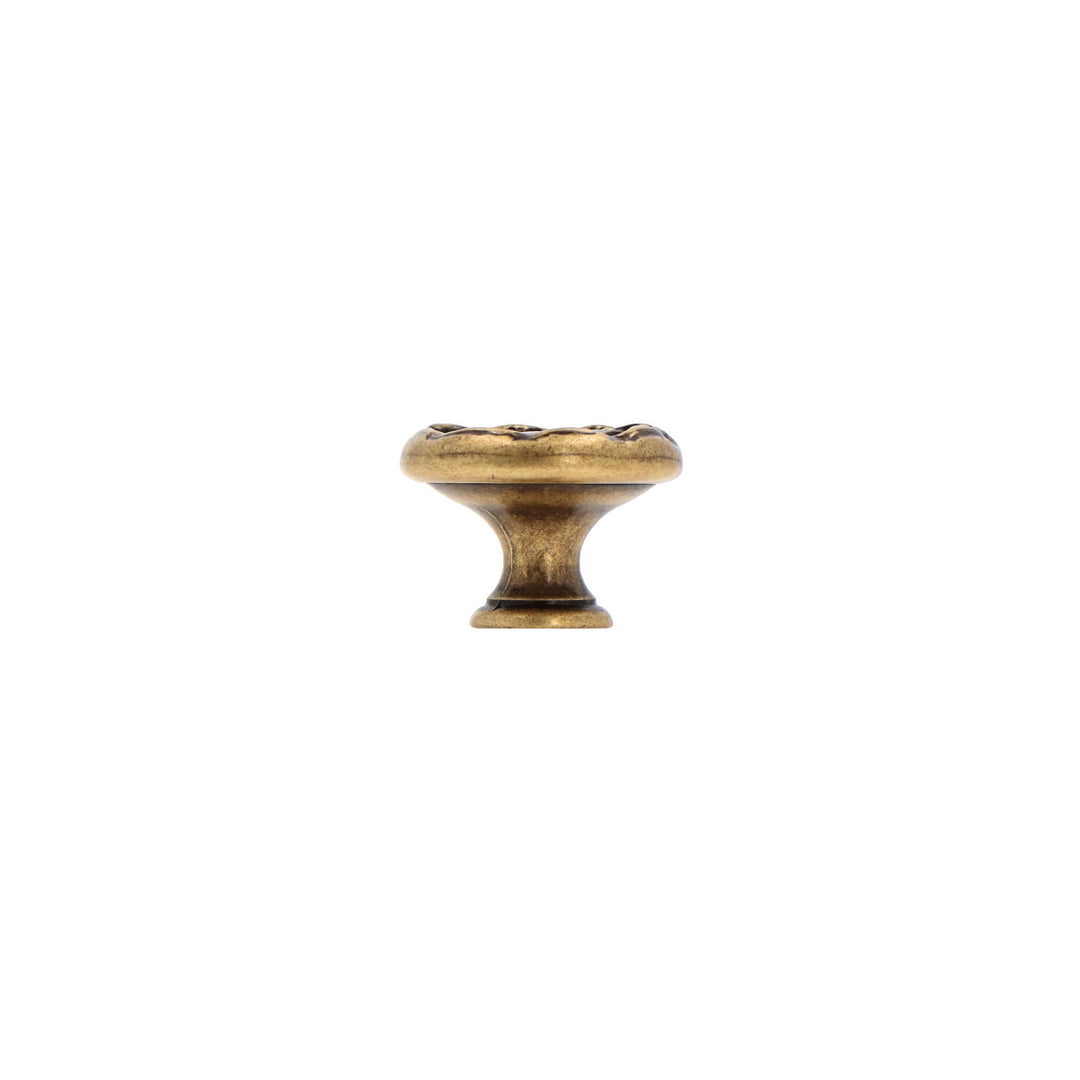 Round Baroque Cabinet Knob – Antique Brass with Vintage Patina – HH697
