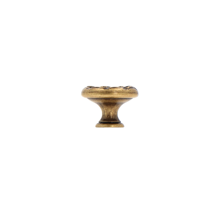 Round Baroque Cabinet Knob – Antique Brass with Vintage Patina – HH697