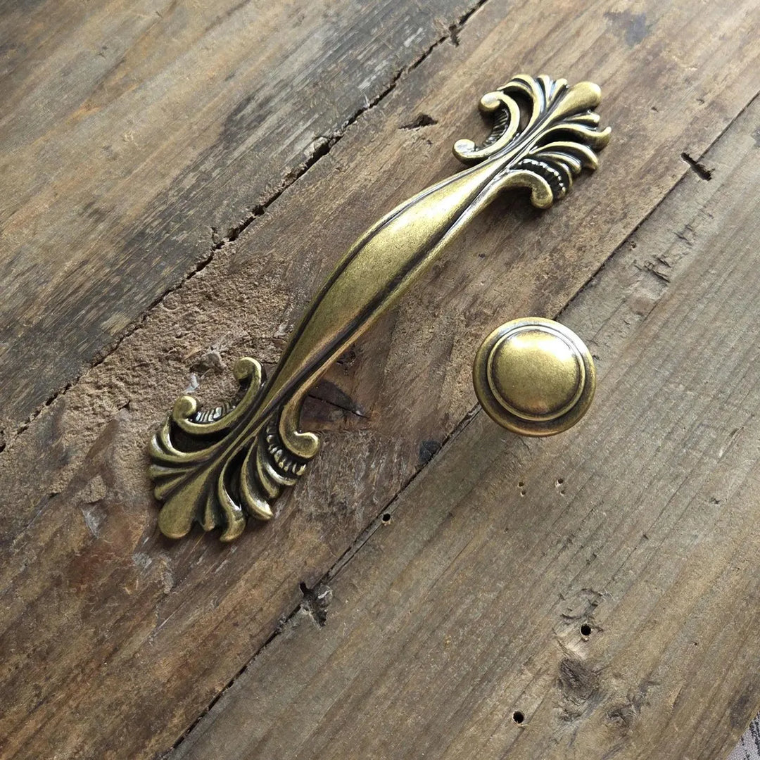 Antique Brass Victorian Cabinet Pulls – Ornate Vintage Drawer Hardware