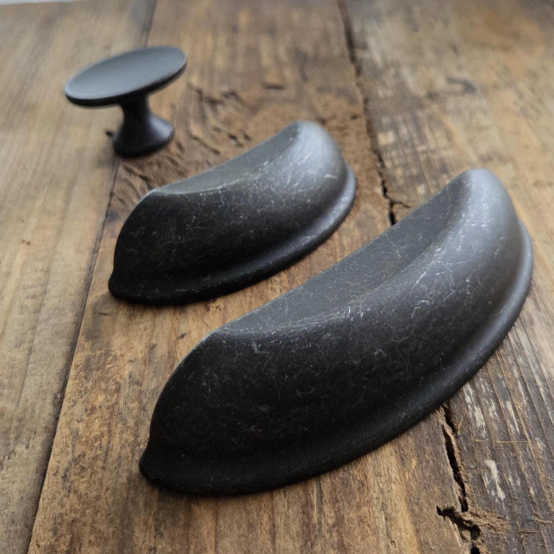 Vintage Black Iron Cup Pulls – Rustic Italian Drawer Hardware