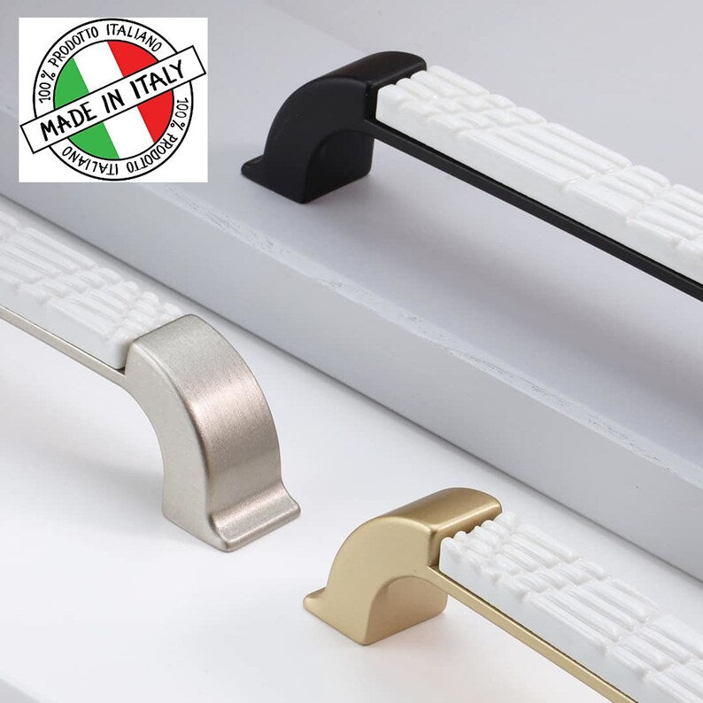 Black & White Ceramic Cabinet Pull – Matte Black Base