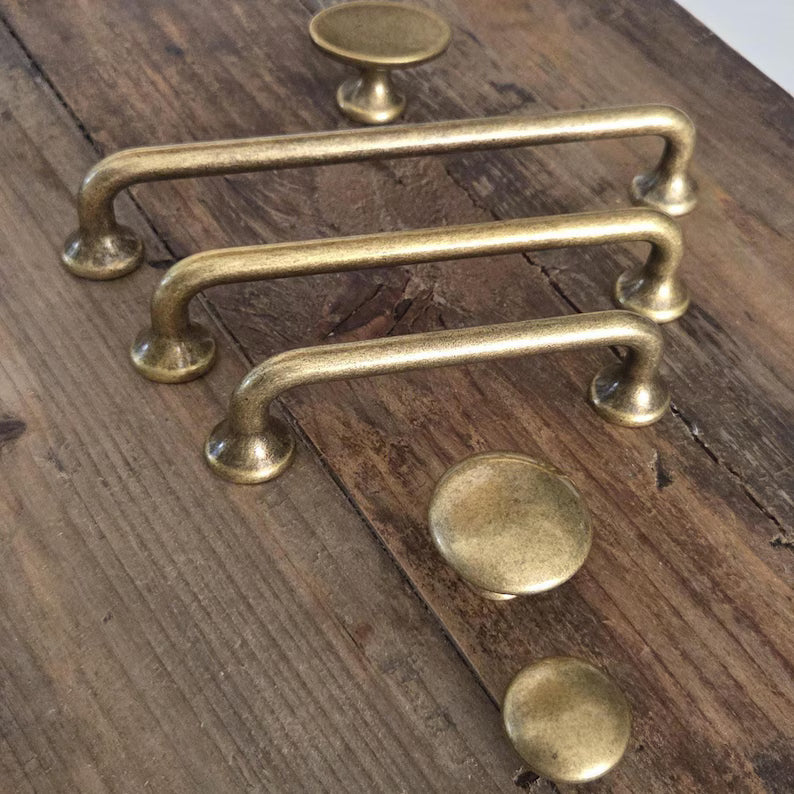 Antique Brass Farmhouse Cabinet Pulls – Rustic Vintage Style