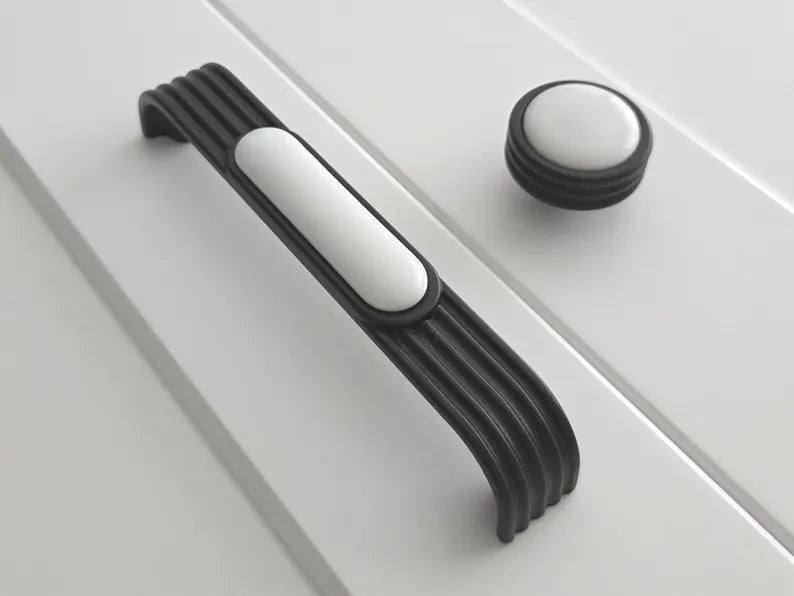 Art Deco Black & White Ceramic Cabinet Pull