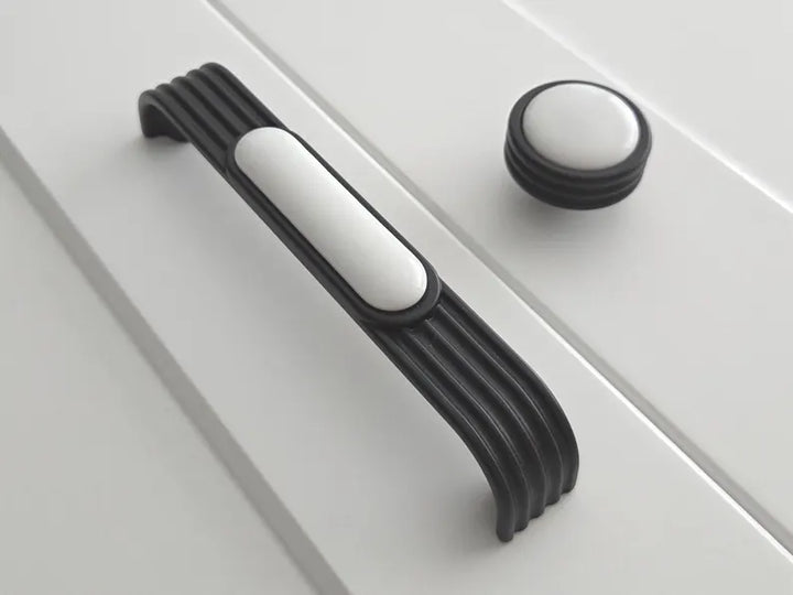 Art Deco Black & White Ceramic Cabinet Pull