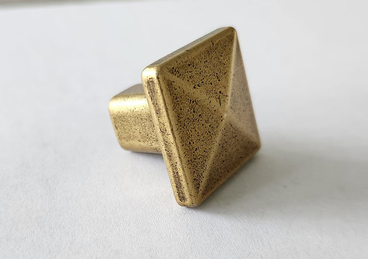 Antique Brass Pyramid Square Cabinet Knob – Geometric Hardware – HH701