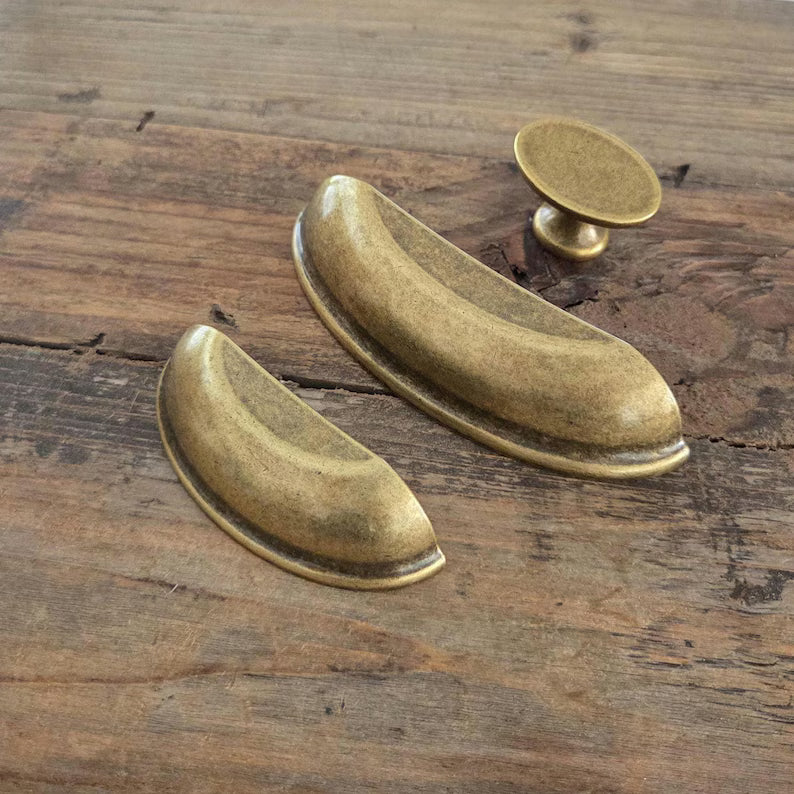Antique Brass Cup Pulls – Modern Farmhouse Cabinet Hardware