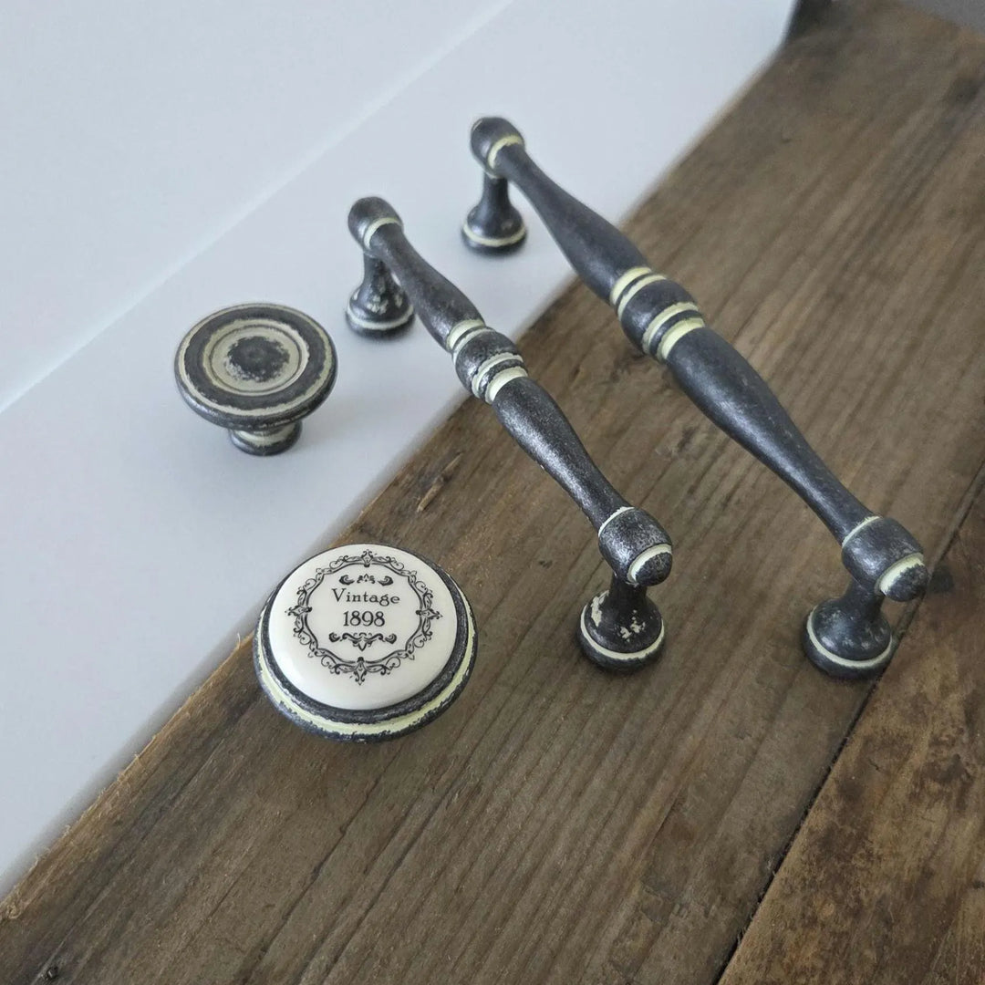 Vintage Cabinet Pulls – Antique Black & Rustic Ivory Finish