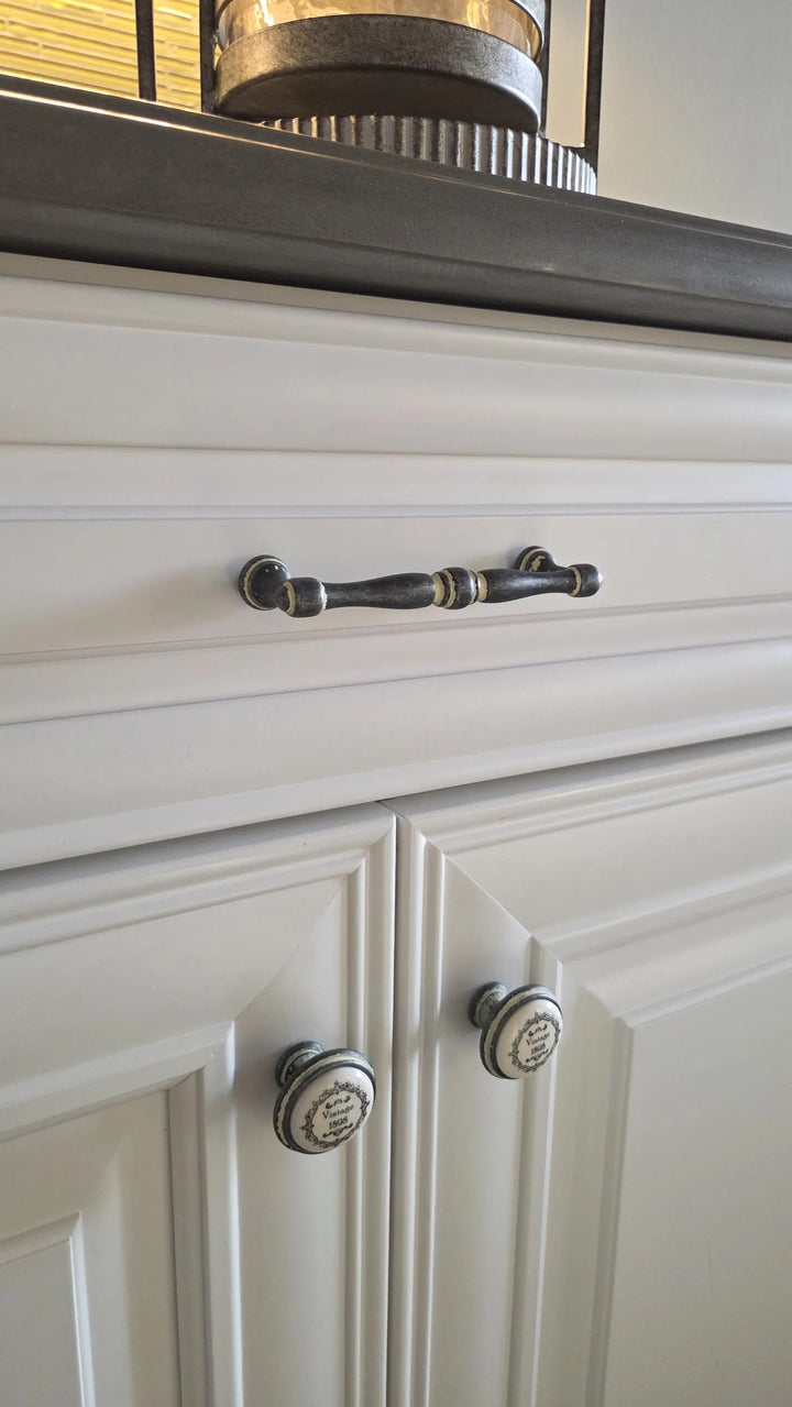 Vintage Cabinet Pulls – Antique Black & Rustic Ivory Finish